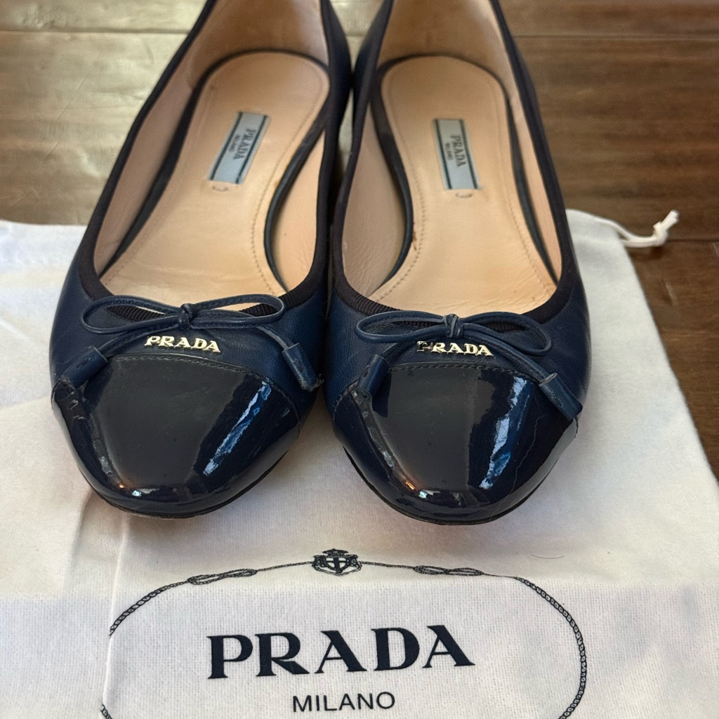 Prada Women's Dark Blue Patent Leather Flats